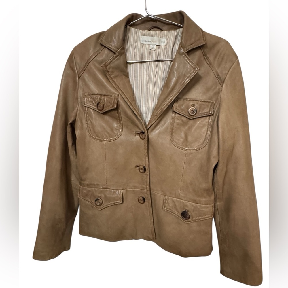 Vintage High End Golden Bear Brown Supple Leather Button Down Jacket Women's XL